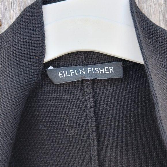 EILEEN FISHER Black Gray Silk Blend Color-block Knit‎ A Line Open Cardigan Sz S - Picture 6 of 7